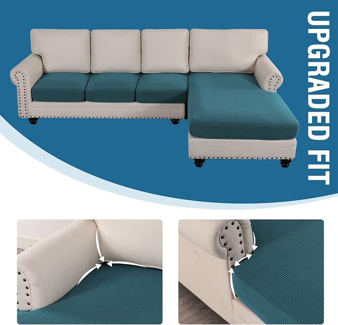 H.VERSAILTEX Sectional Couch Covers 4 Pieces Sofa Seat Cushion Covers L Shape Separate Cushion Couch Chaise Cover for Both Left/Right Sectional Couch (Seat Only: 1 Chaise + 3 Sofa, Deep Teal)