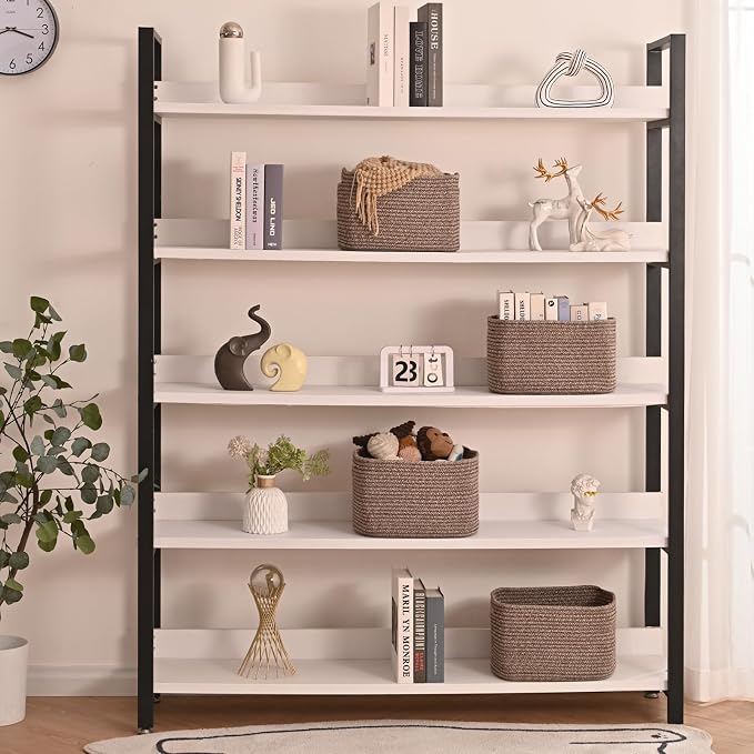 ICERZCZ Storage Baskets for Shelves Organizing, Woven Cotton Rope Baskets for Storage, Book Basket, Decorative Shelf Basket, 12.5"Lx9.1''Wx7.9''H (4 Packs) Dark Brown