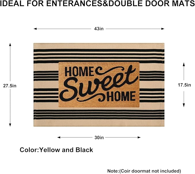 KIMODE Outdoor Rug Fall Decor 27.5"x43", Black and Khaki Striped Front Porch Rugs, Reversible Washable Front Door Mats, Hand Woven Welcome Layered Doormat Entryway Rug for Entrance Farmhouse