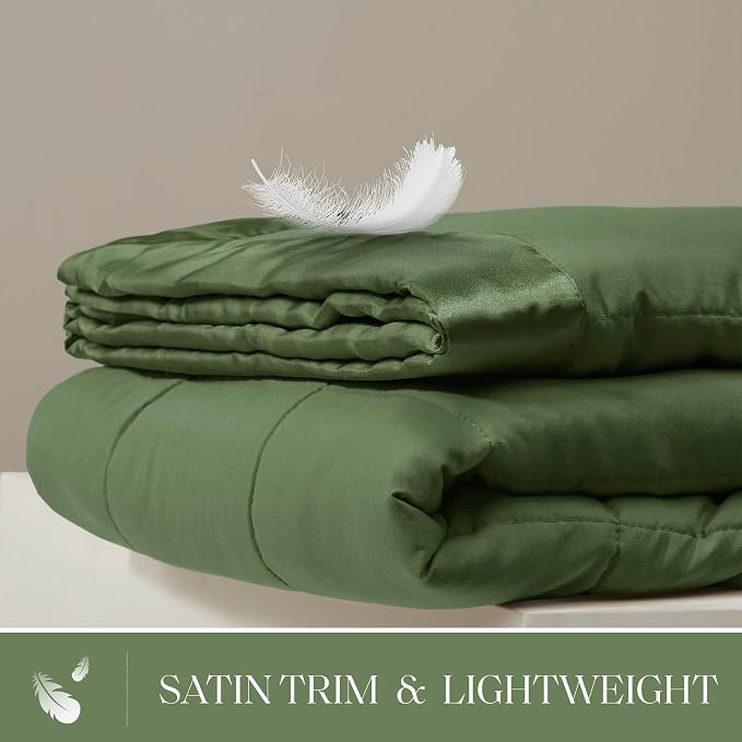 Madison Park Down Alternative Queen Blanket for Bed, Satin Trim, Green | Lightweight Windom Blanket Full Size Premium 3M Scotchgard Moisture Wicking Treatment, OEKO TEX, Soft Bed Cover, All Season