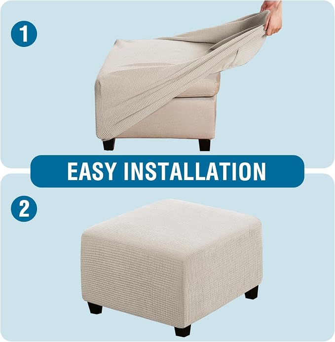 H.VERSAILTEX Square Ottoman Covers Ottoman Slipcovers Folding Storage Stool Furniture Protector Form Fit with Elastic Bottom, Stretch High Spandex Small Checks Jacquard Fabric(Medium,Island Fossi)