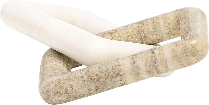 Rectangular Link Stone Marble Sculpture Figurine for Home and Bathroom - Decorative Object for Office and Room Decor - Display Ornament for Living Room, Shelf and Coffee Table Accent - 2", White