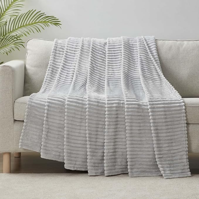 Nestl Light Grey Throw Blanket for Couch - Cozy Warm Fuzzy Blankets for Women, Set of 2 Small Fleece Throws for Girls - Silver, 50 x 60 Inches