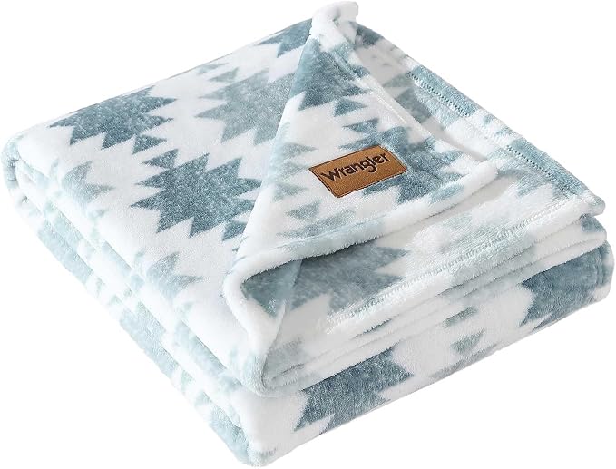 Wrangler - Blanket, Super Soft Sherpa Bedding, Yellowstone Inspired Throw Blanket for Couch or Bed (Canyon Ikat Blue, 50" x 60")