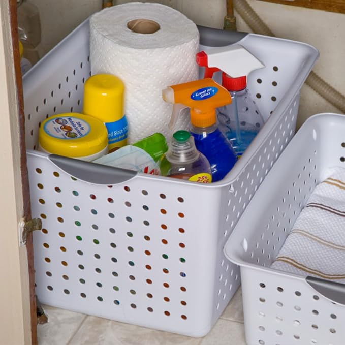 Sterilite Deep Ultra™ Basket, Open Plastic Storage Bin, White, 6 Pack | Large Open Containers and Bins for Pantry Shelves, Kitchen Cabinets, Laundry, Closets, Dorm Rooms, Classrooms & Bathrooms