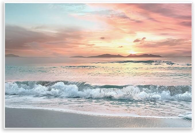 Morning Sunrise Beach Landscape, 13 x 19 Inch Mounted Print on Wall Plaque | Stupell Industries · By Mike Calascibetta · Hand finished · Ready to hang once unboxed · Made in USA