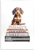 Dachshund Puppy Bookstack Glam, 10 x 15 Inch Mounted Print on Wall Plaque | Stupell Industries · By Amanda Greenwood · Ready to hang · Hand finished · Made in USA