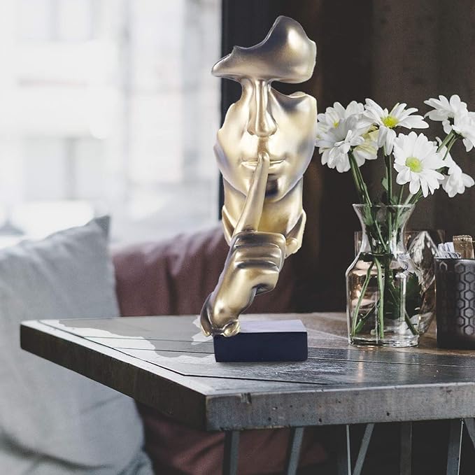 aboxoo Thinker Statue, Silence is Gold Abstract Art Figurine(Gold) | Modern Home Resin Sculptures Decorative Objects,Table Top Decor for Livingroom Home Decor,Office Study Sculpture