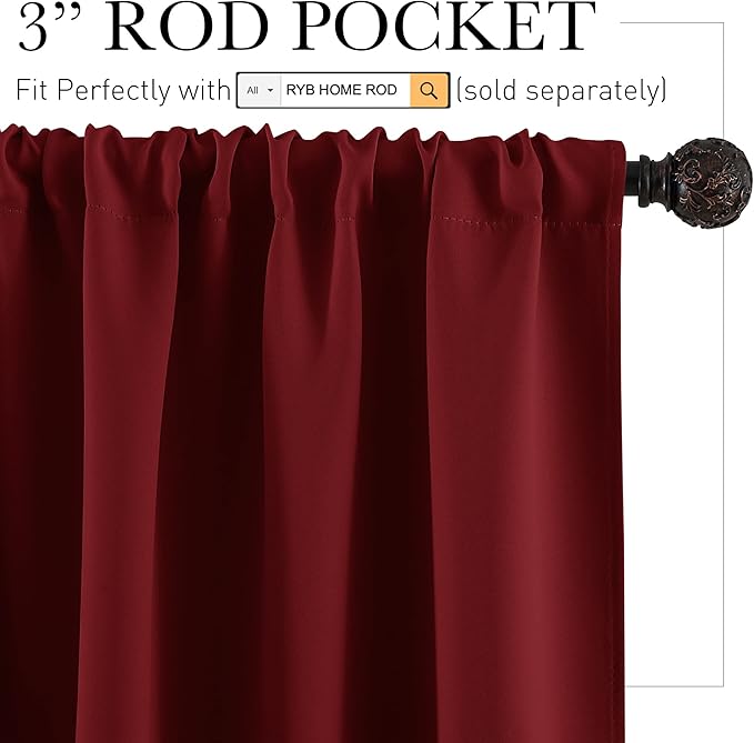 RYB HOME Cafe Blackout Curtains 24 inch Length, RV Curtains for Camper Windows, Mini Short Small Insulating Light UV Blocking Privacy Half Window Tiers, Width 29 by Length 24, Burgundy Red, 2 Panels