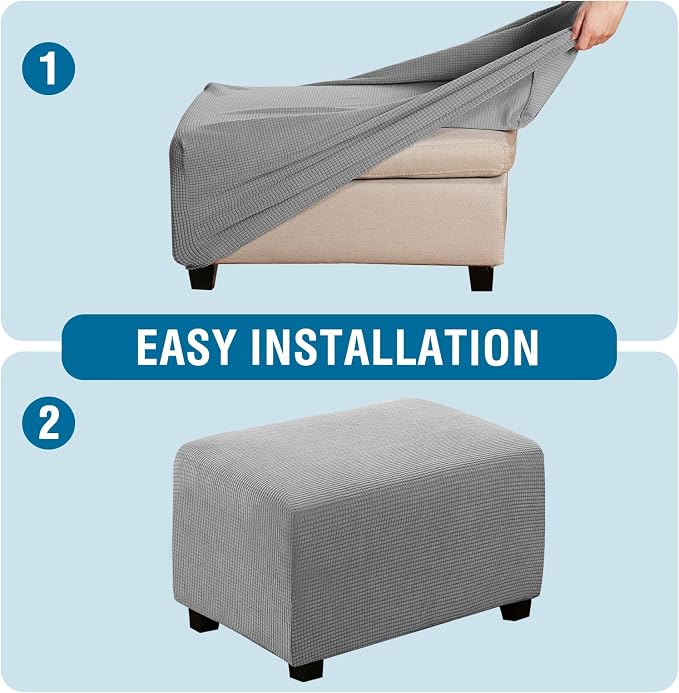 H.VERSAILTEX Ottoman Cover Slipcover Rectangle Fit Length 33"-38" Footrest Sofa Slipcovers Stool Cover Footstool Protector Covers Feature Stretch Thick Soft Jacquard Fabric Removable Washable - Dove