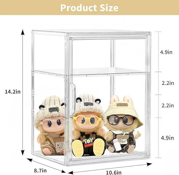 Attelite Acrylic Display Case for Figures 3 Adjustable Layers 4Pack | 2 Tier Clear Storage Bi, Clear Display for Collectibles,Easy Assembly,Stackable Acrylic Box,Dustproof,Magnetic Door