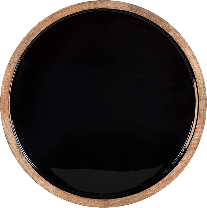 Kate and Laurel Ehrens Modern Wooden Tray, 15 inch Diameter, Natural and Black, Round Accent Tray for Farmhouse Decor