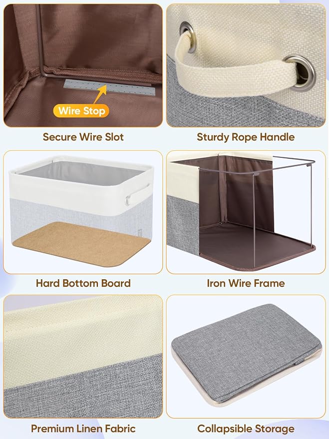 BALEINE 2 Pack Fabric Closet Storage Bins for Shelves, Linen Closet Organizers and Storage, Decorative Baskets for Organizing, Shelf, Clothes, Home, Office (Grey, 14''x10''x8.5'')
