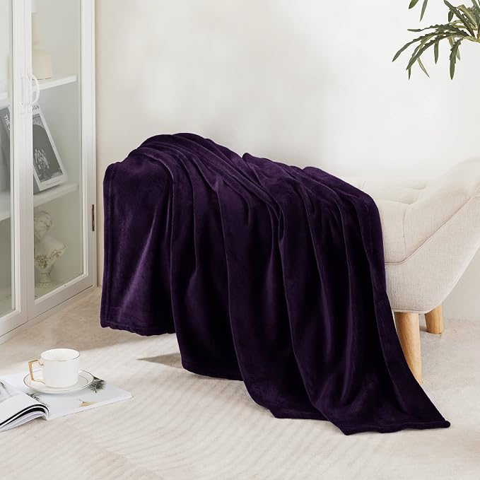 NICETOWN Purple Fleece Throw Blanket - Purple Lightweight Warm Super Soft Cozy Microfiber Blanket for Sofa, Couch, Bed, Camping, Travel, 50" x 60"