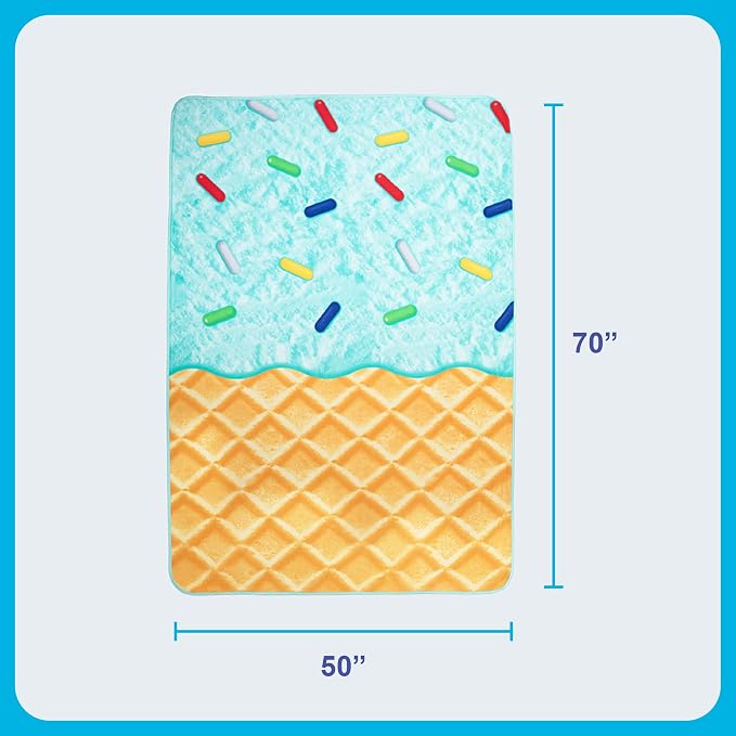 Cozy Concepts Ice Cream Cooling Blanket – Soft Lightweight Throw for Summer Comfort, Cool Vacation Gifts, Cute Ice Cream Design for Cool Days & Nights
