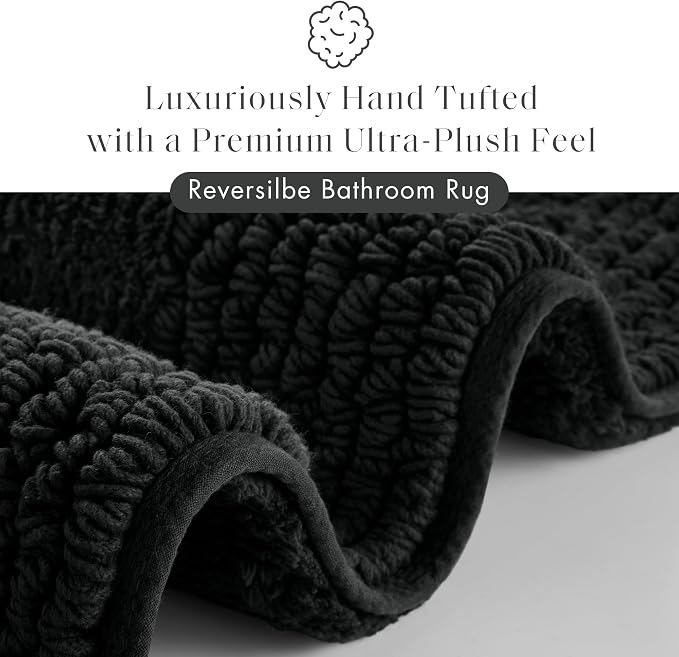 Madison Park Splendor Reversible 100% Cotton Bath Runner, 24 x 72, Black | Tufted Bathroom Rug, 3000 GSM, Hotel Quality, Luxurious Plush, Medium Pile, Absorbent, Quick Dry, OEKO-TEX, Shower Room Décor