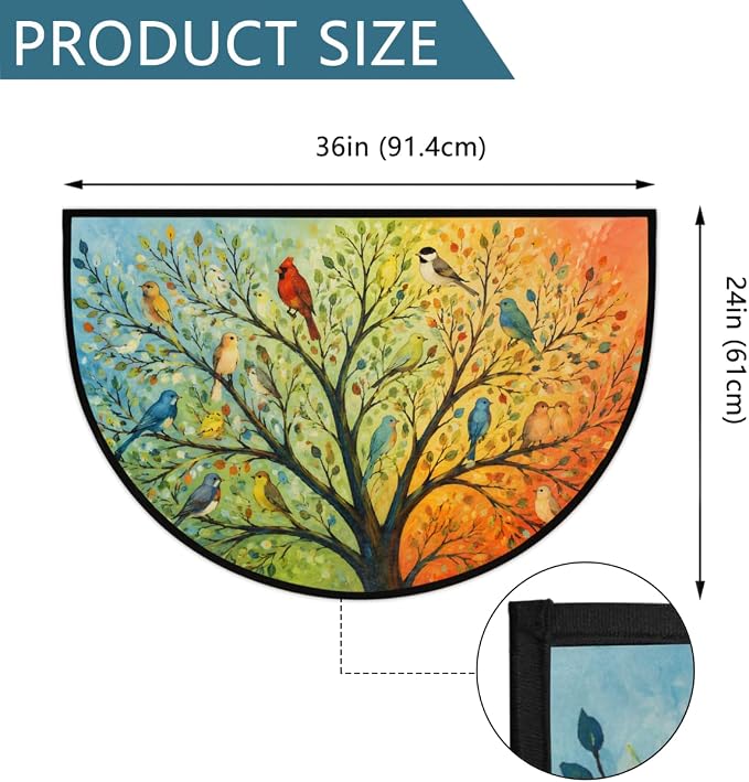 Pardick Bird Half Round Door Mat Welcome Entrance Mat Bath Bathroom Rug B4 | Bird Tree Welcome Entrance Mat Anti-Slip Half Moon Bath Mat Semi Circle Rug Indoor Outdoor Kitchen Rug