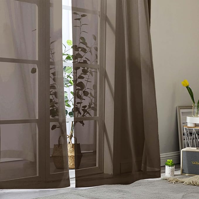 Sheer Chocolate Curtains for Bedroom Living Room 90 Inches Long 2 Panels Set, Soft Airy Light Filtering Sheer Window Treatments, Modern Rod Pocket Curtains Drapes, Each 42" Wx90 L Inch