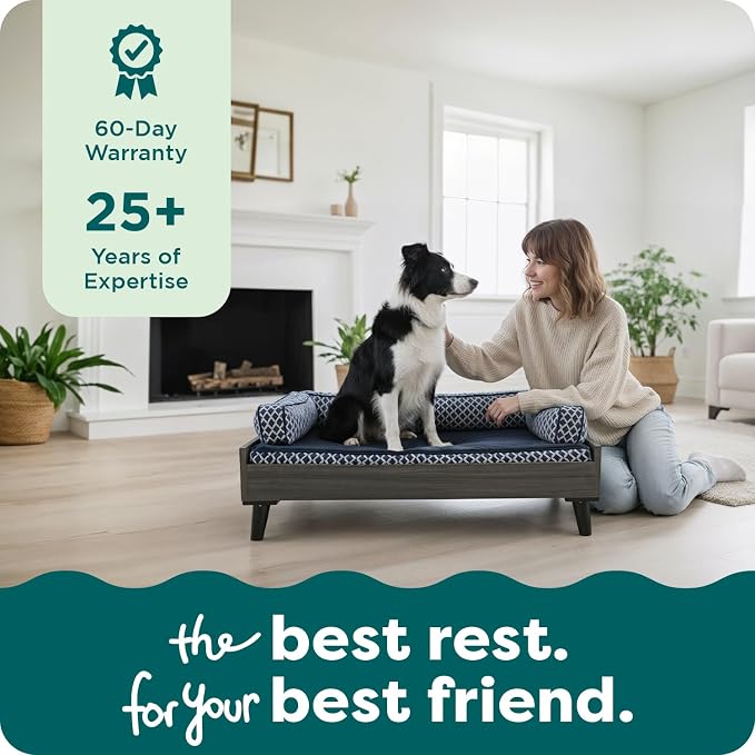 Furhaven Elevated Dog Bed Frame for 36" x 27" Large Dog Beds, Easy Assembly - Mid-Century Modern Bed Frame - Gray Wash, Large