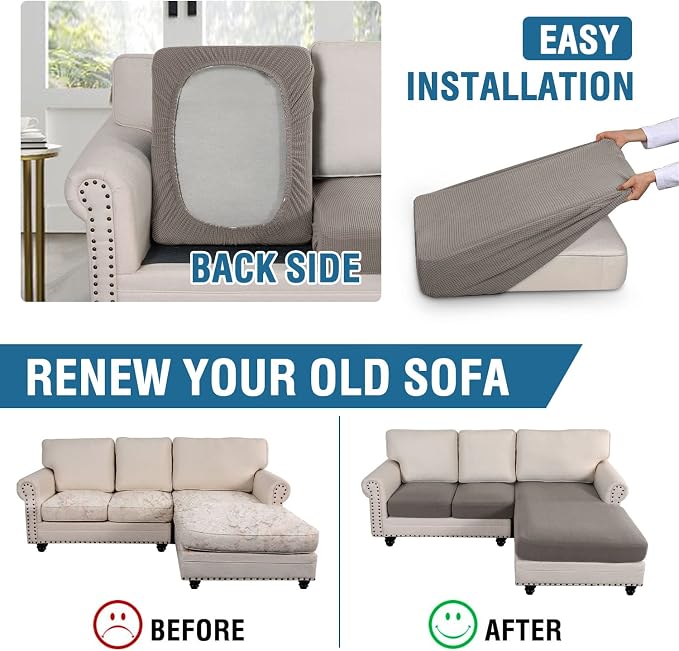 H.VERSAILTEX Sectional Couch Covers 3 Pieces Sofa Seat Cushion Covers L Shape Separate Cushion Couch Chaise Cover for Both Left/Right Sectional Couch (Seat Only: 1 Chaise + 2 Sofa, Taupe)