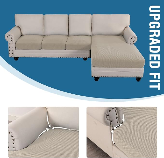 H.VERSAILTEX Sectional Couch Covers 4 Pieces Sofa Seat Cushion Covers L Shape Separate Cushion Couch Chaise Cover for Both Left/Right Sectional Couch (Seat Only: 1 Chaise + 3 Sofa, Island Fossi)