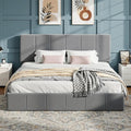 SHA CERLIN King Size Bed Frame, Velvet Upholstered Platform Bed, Vertical Channel Tufted Adjustable Headboard, Low Profile Bed Frame, No Box Spring Needed, Easy Assembly, Grey