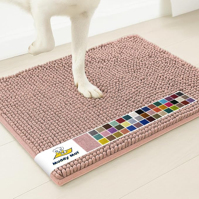 Muddy Mat® | Super Water Absorbent Door Mat Indoor, Microfiber Quick Dry Chenille Entryway Rug, Slip Resistant Front Door Mat, Indoor Mats for Entryway, Machine Washable Pet Rug, Blush Pink 16" x 24"