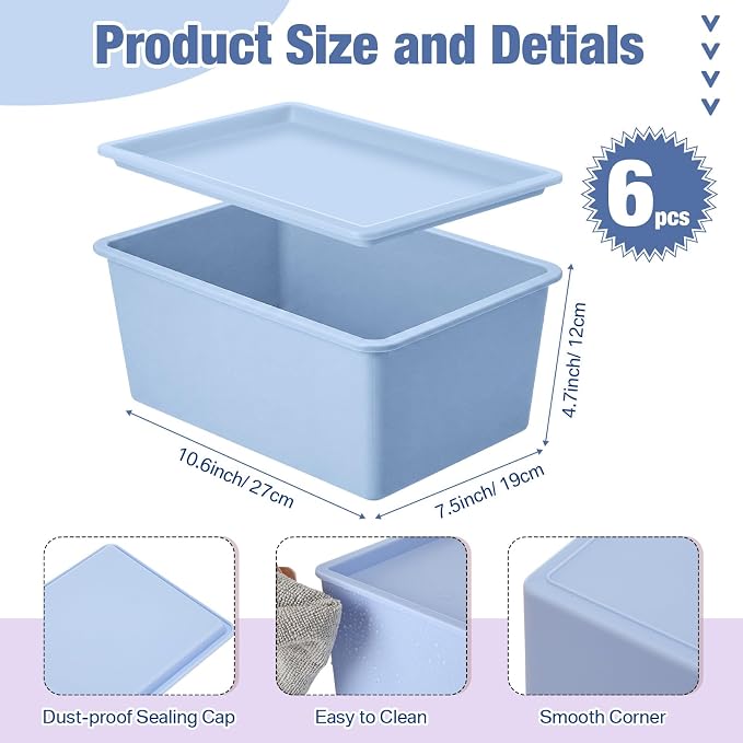 Menkxi 8 Pcs Storage Bins with Lids Small Plastic Storage Containers Stackable Storing Baskets Box Cute Organizer Bins for Organizing Shelves (Mixed Color)