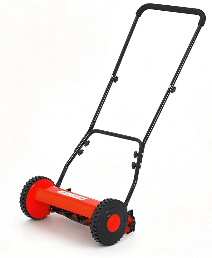 PeakPursuit Manual Push Reel Lawn Mower – 14-Inch 5-Blade, Adjustable Cutting Height, Lightweight, Quiet Operation, Compact Storage, Easy Assembly, Perfect for Small to Medium Yards – Red