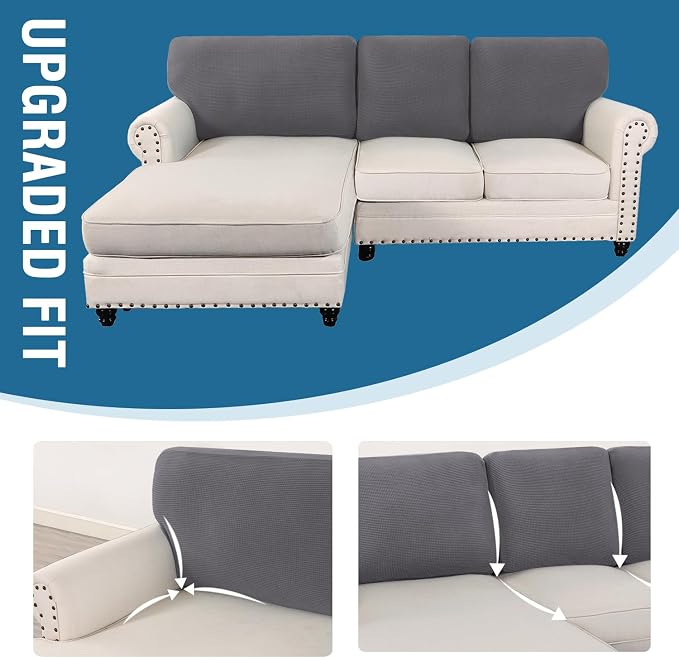 H.VERSAILTEX Backrest Cushion Covers Sectional Couch Back Cushion Covers for Sectional Sofa Set for Both Left/Right Couch (Back Only: 1 Chaise + 2 Sofa, Charcoal Grey)