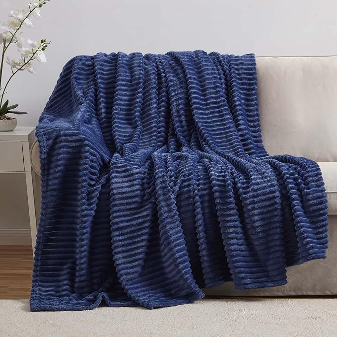 Nestl Blue Throw Blanket for Couch - Cozy Warm Fuzzy Blankets for Women, Set of 2 Small Fleece Throws for Girls - Navy Blue, 50 x 60 Inches