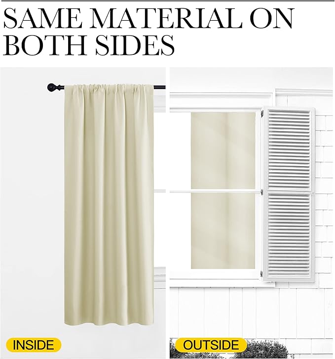 NICETOWN RV Blackout Curtains for Camper Windows, Beige, 34" x 30", Set of 2, Kitchen Curtains, Short Blackout Drapes, Thermal Insulated Rod Pocket Window Treatment Draperies for Nursery