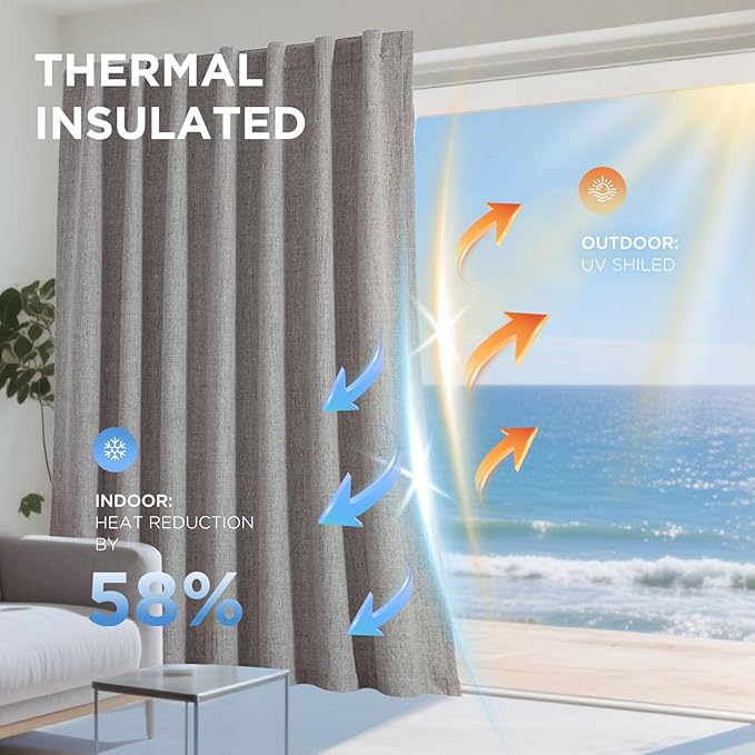 Joydeco Linen Blackout Curtains for Bedroom - 100% Light Blocking 1 Panels, Linen Drapes 100" W x 120" L, Thermal Insulated Room Darkening Curtains for Living Room, Rod Pocket & Back Tabs