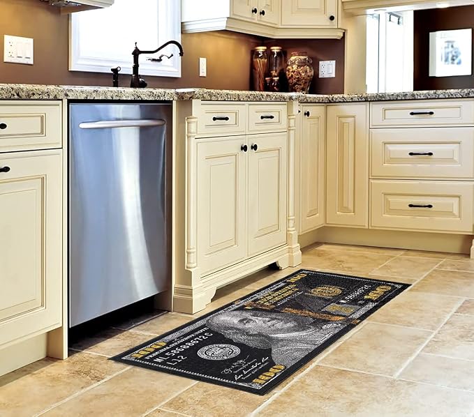 HUAHOO Black Money Rugs 100 Dollar Bill Area Rug Door Mat Runner for Living Room Bedroom Indoor Outdoor Rug 22" x 53"