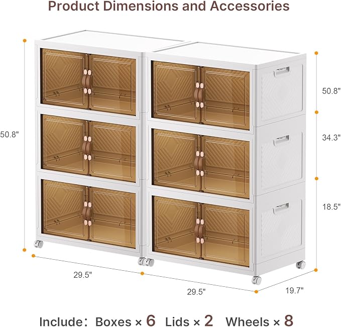 UAMFURI Stackable Storage Bins, 1050QT Collapsible Drawers with 2 Lids | Large Capacity, Magnetic Door, Stack Lock, Rolling Wheels, Foldable Design, Organizers and Storage for Bedroom Dorm Garage