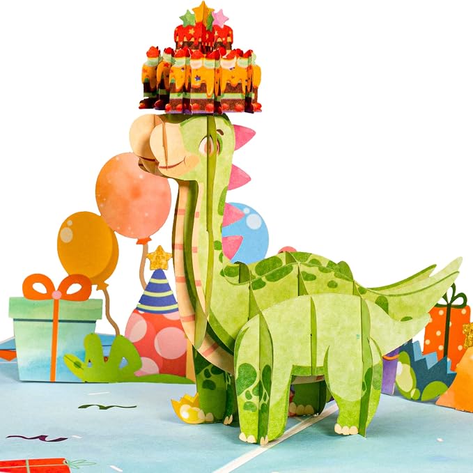 Paper Love Birthday Pop Up Cards 2 Pack - Includes 1 Birthday Hedgehog and 1 Birthday Dinosaur, For Adults or Kids -8" x 6" Cover - Includes Envelope and Note Tag