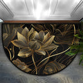 Lotus Golden Half Round Door Mat Semi Moon Rug Fireplace Carpet Area Rugs | Flower Lotus Non Slip Absorbent Half Circle Mat Carpet for Indoor Outdoor Patio Kitchen Bathroom Entryway Home Decor