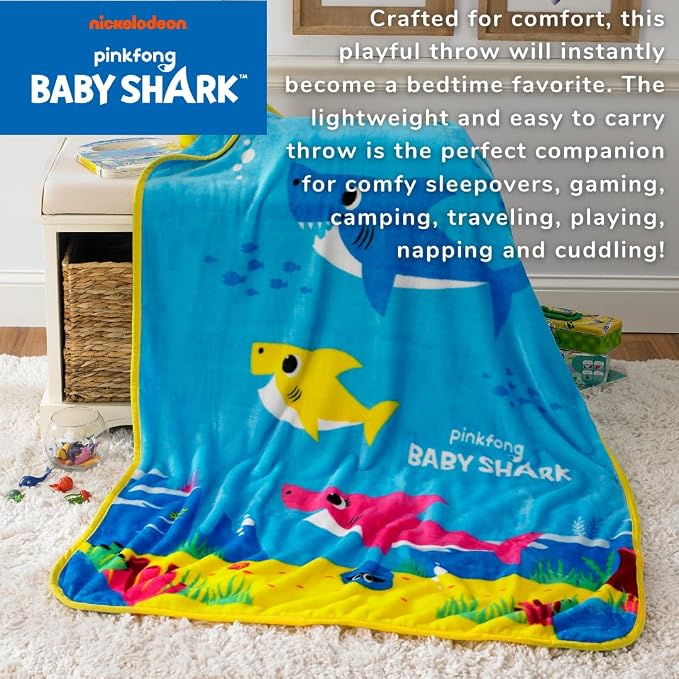 Franco Baby Shark Kids Bedding Super Soft Silk Touch Throw, 40 in x 50 in, (Official Licensed Product) (Pack of 3)