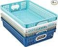Really Good Stuff Small Desktop Paper Storage Baskets, Set of 4 | 14" x 10" x 3.25", Cool & Calm Colors, Stackable Mesh Baskets with Grip Handles