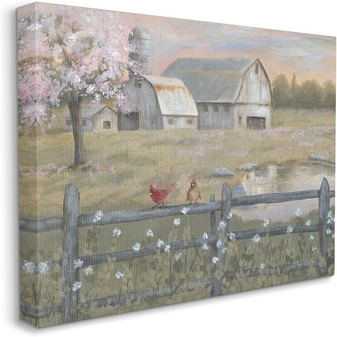 Stupell Industries 'Blossoming Trees Country Farm', Canvas Art, 30 x 24 Inches, Easy to Hang and Sturdy, Made in USA, by Pam Britton | Stupell Industries | 30 x 24 Inches, Easy to Hang and Sturdy, Made in USA, by Pam Britton