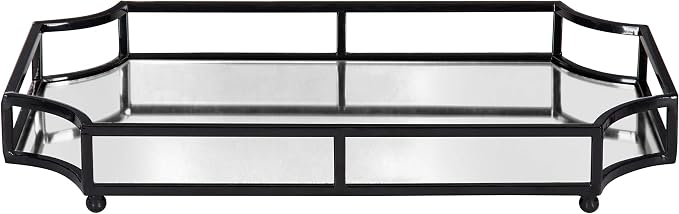 Kate and Laurel Ciel Metal Mirrored Ornate Scalloped Decorative Tray, Black