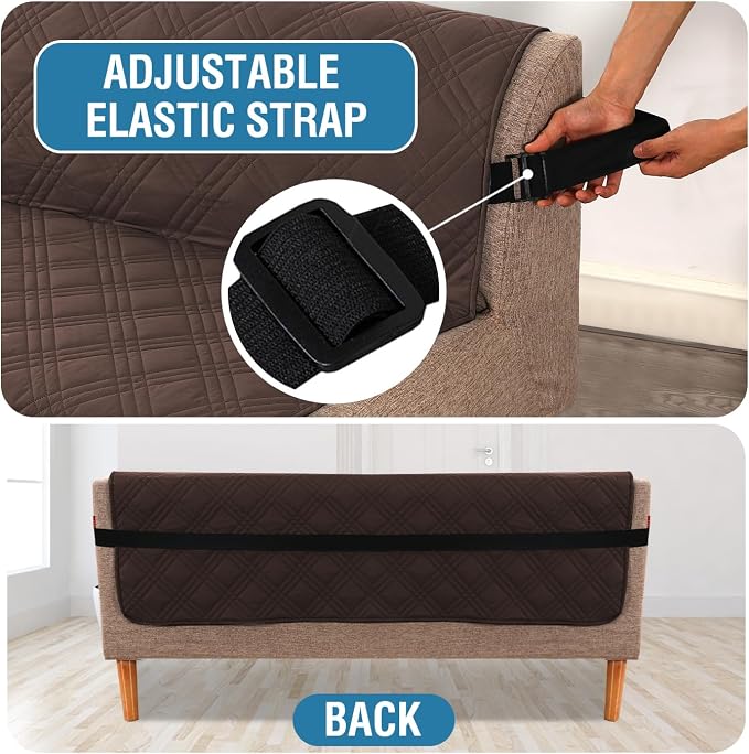 H.VERSAILTEX 100% Waterproof Futon Cover Reversible Sofa Bed Cover Armless Sofa Covers Washable Soft Sturdy Furniture Protector with Adjustable Elastic Strap Anti-Slip, Brown/Beige
