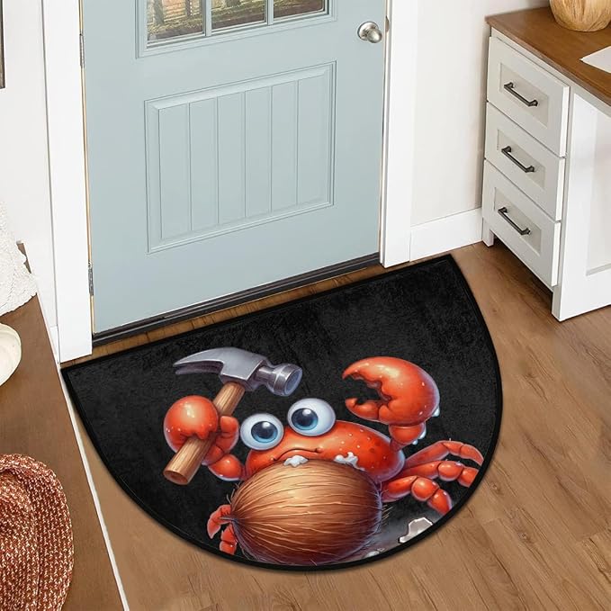 Funny Crabs Half Round Door Mat Non-Slip Semi Circle Rug Washable Half Moon Floor Rug Absorbent Bathroom Area Rugs for Outdoor Indoor Fireplace Mat Entryway Kitchen Decor Rugs