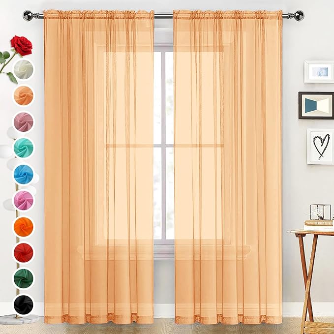 SpaceDresser Basic Rod Pocket Sheer Voile Window Curtain Panels White 1 Pair 2 Panels 60 Width 84 Inch Long for Kitchen Bedroom Children Living Room Yard（Beige，60Wx 84L）