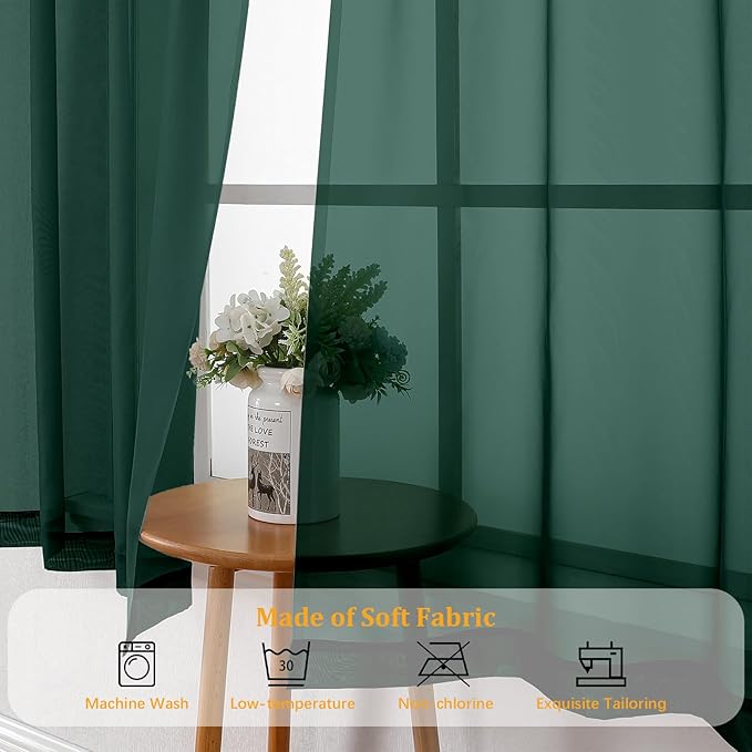 Gwine Hunter Green Sheer Curtain Tiers 24 Inch Length, Light Filtering Voile - Image 8