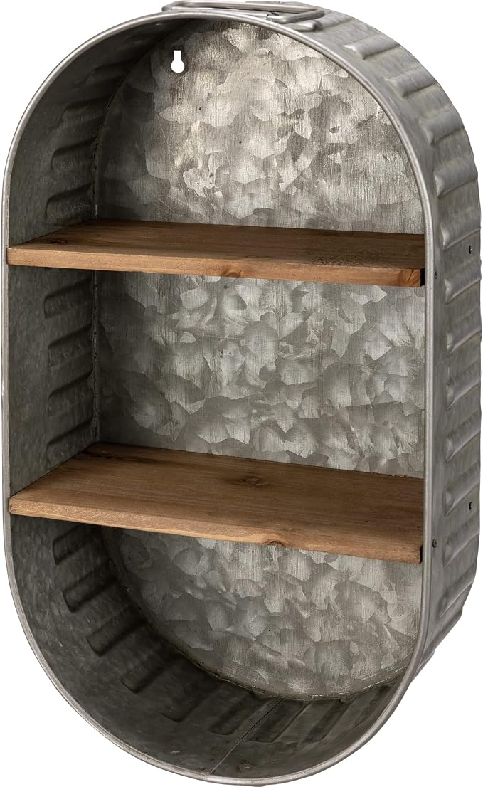 Primitives by Kathy Washtub Wooden Double Shelf 9.50" x 17.25" x 4.50"