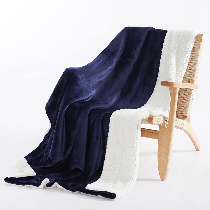 NICETOWN Navy Blue Sherpa Blanket, Reversible Fleece Super Soft Fuzzy Flannel Blanket, Velvet Plush Luxurious Thick Warm Puppy Blanket for Home, Couch, Sofa, Bed, 60 x 80 Inches