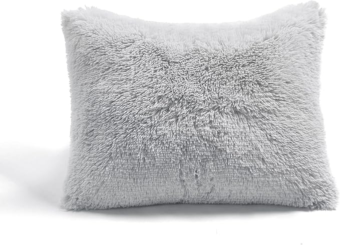 Lush Decor Emma Soft Fluffy Faux Fur Kids College Dorm Oversized Comforter Set, Twin-XL, Light Gray - Warm Plush 2 Piece Bedding Set