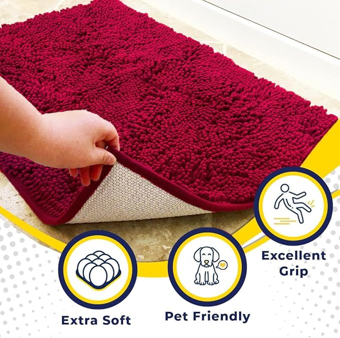 Muddy Mat® | Super Water Absorbent Door Mat Indoor, Microfiber Quick Dry Chenille Entryway Rug, Slip Resistant Front Door Mat, Indoor Mats for Entryway, Machine Washable Pet Rug, Maroon 5ft x 7ft