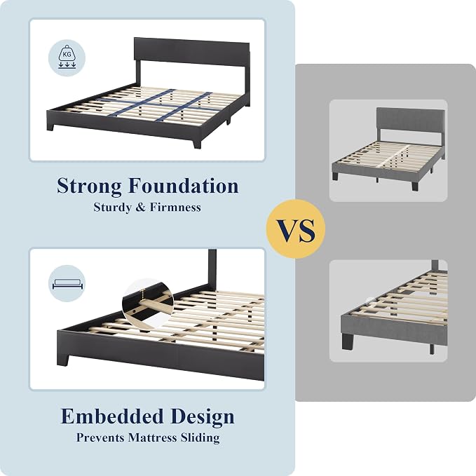 Allewie King Size Faux Leather Bed Frame, Adjustable Headboard, Black | Platform Bed with Heavy Duty Mattress Foundation, Noise-Free, Easy Assembly, Wood Slat Support, No Box Spring Needed